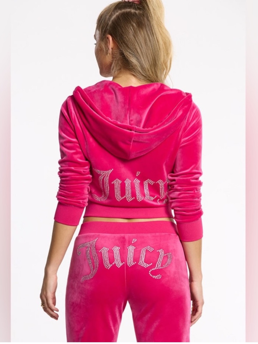 NWT Juicy Couture Velour Track Pants M Hot Pink Rhinestone Logo Y2K